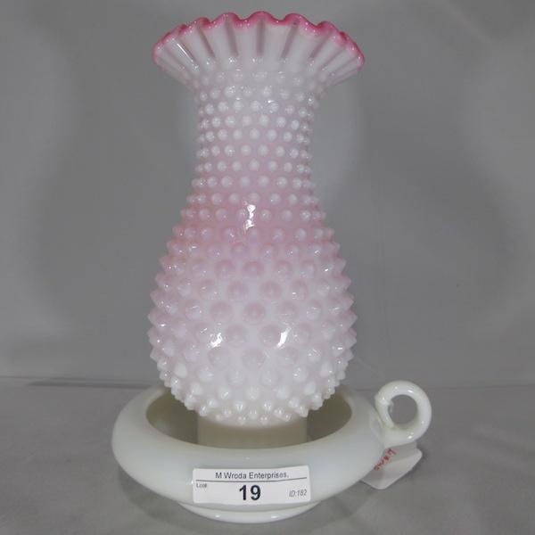 Fenton Peach crest hobnail chamber lamp