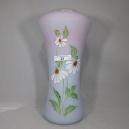 Fenton blue burmese painted 12" vase