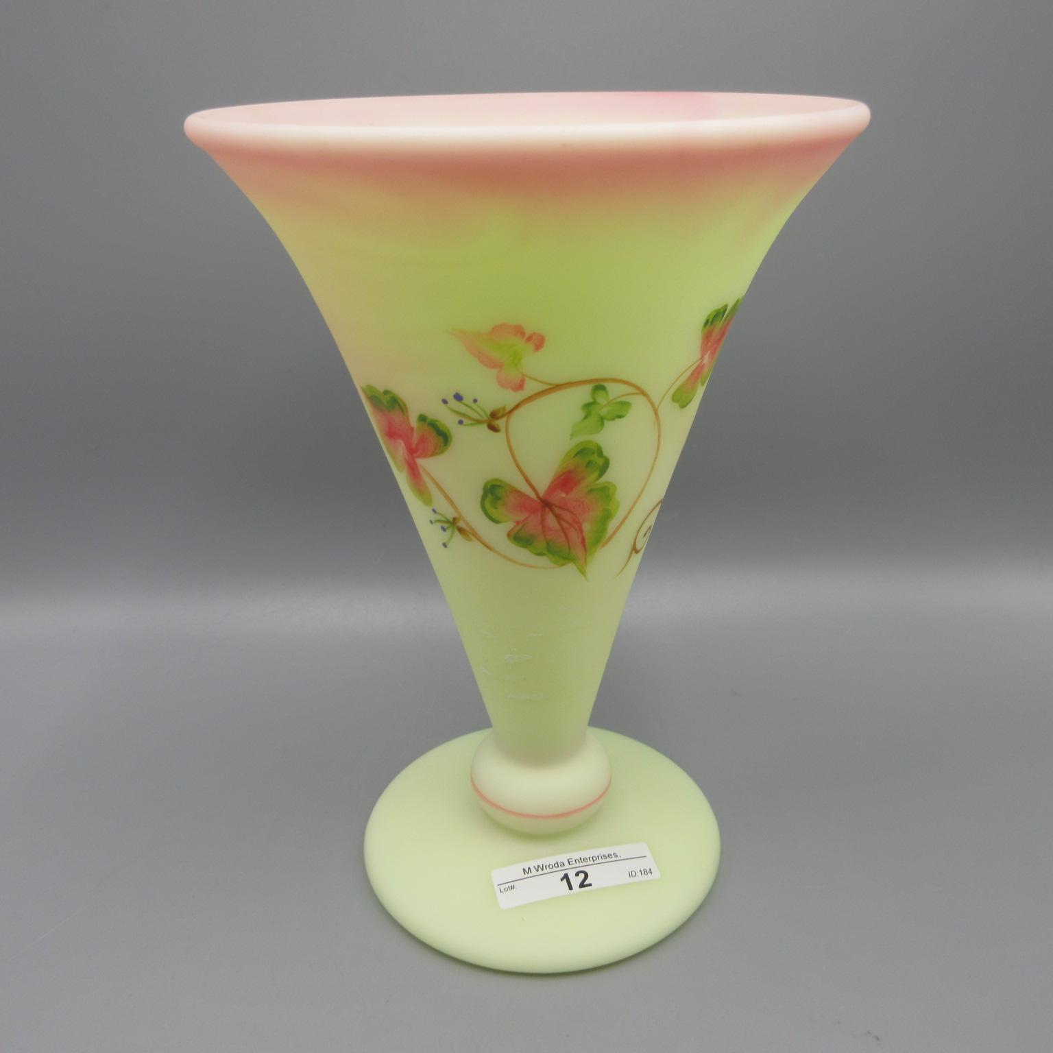 Fenton 9" burmese cone vase HP- Robinson