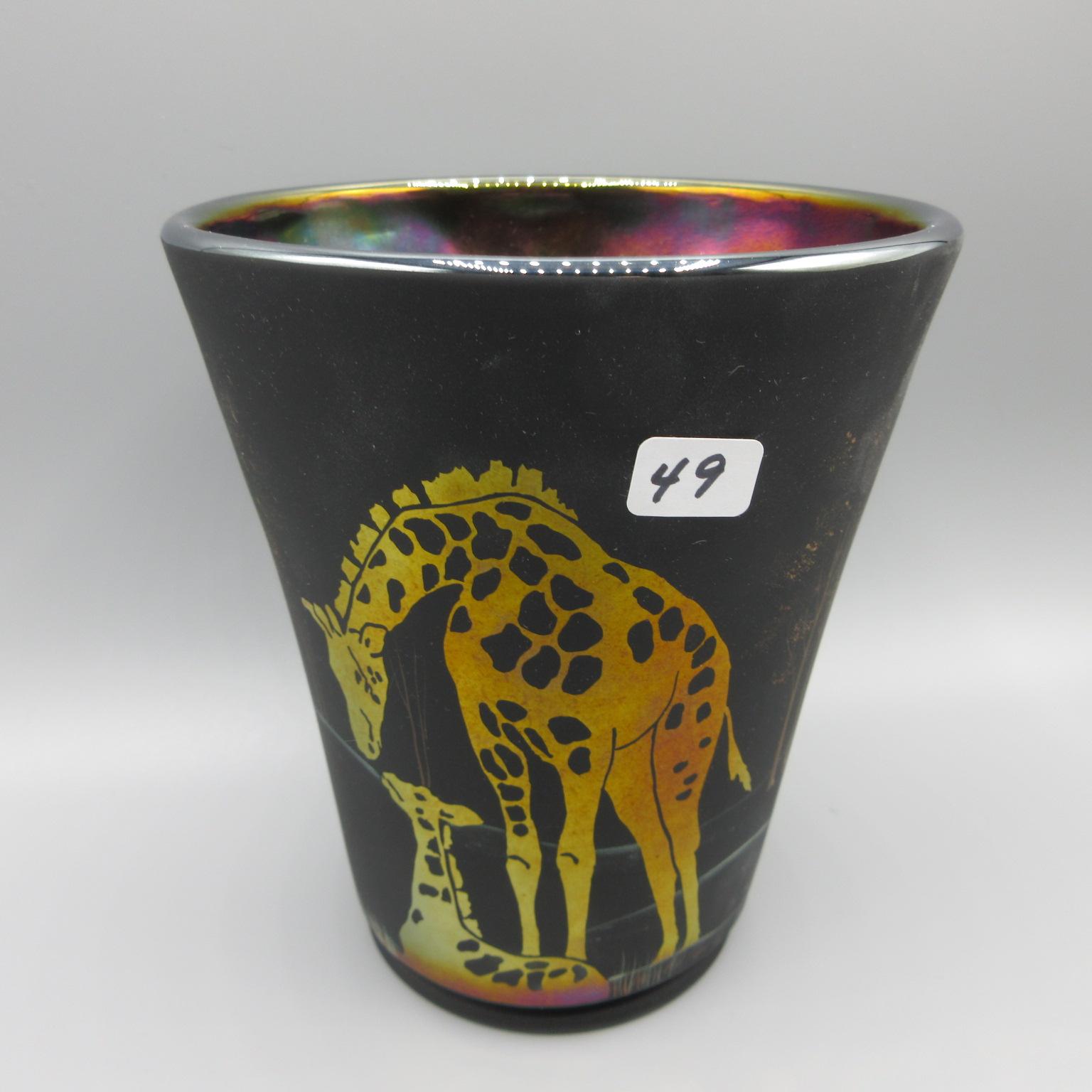 Fenton Giraffe sandcarved flip vase-HP Brightbill (with paperwork)-6"
