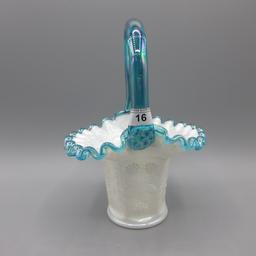 Fenton 7" Teal Crested Butterfly and Berry Basket iridized carnival