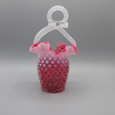 Fenton 7.5" Cranberry Opal Hobnail Twisted Handle Basket