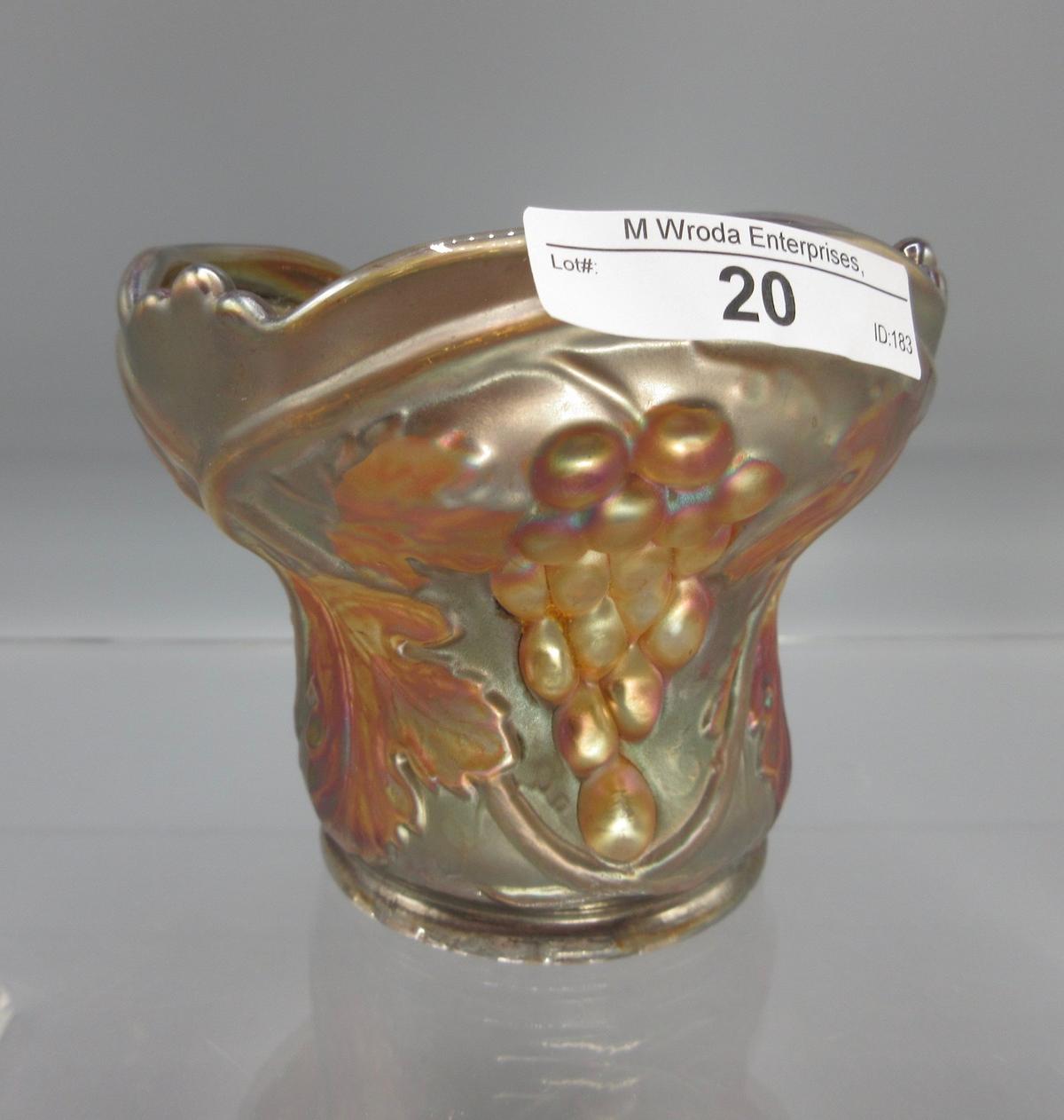 US Glass Palm Beach marigold w/ goofus Hyancith vase 4.5"