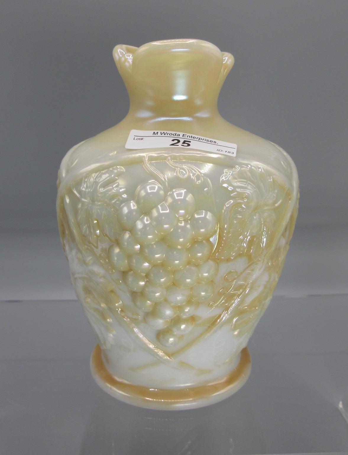 US Glass Palm Beach 7" pearlized milk glass bulbous pinch top vase