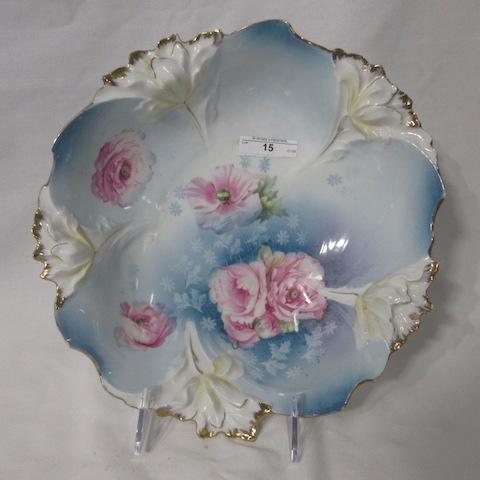 RS Prussia 11" floral bowl w/ blown out edge, Carnation decor. RM