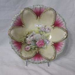 RS Prussia 10/5" dome mold bowl w/ Glass Bowl of flowers decor.  RM