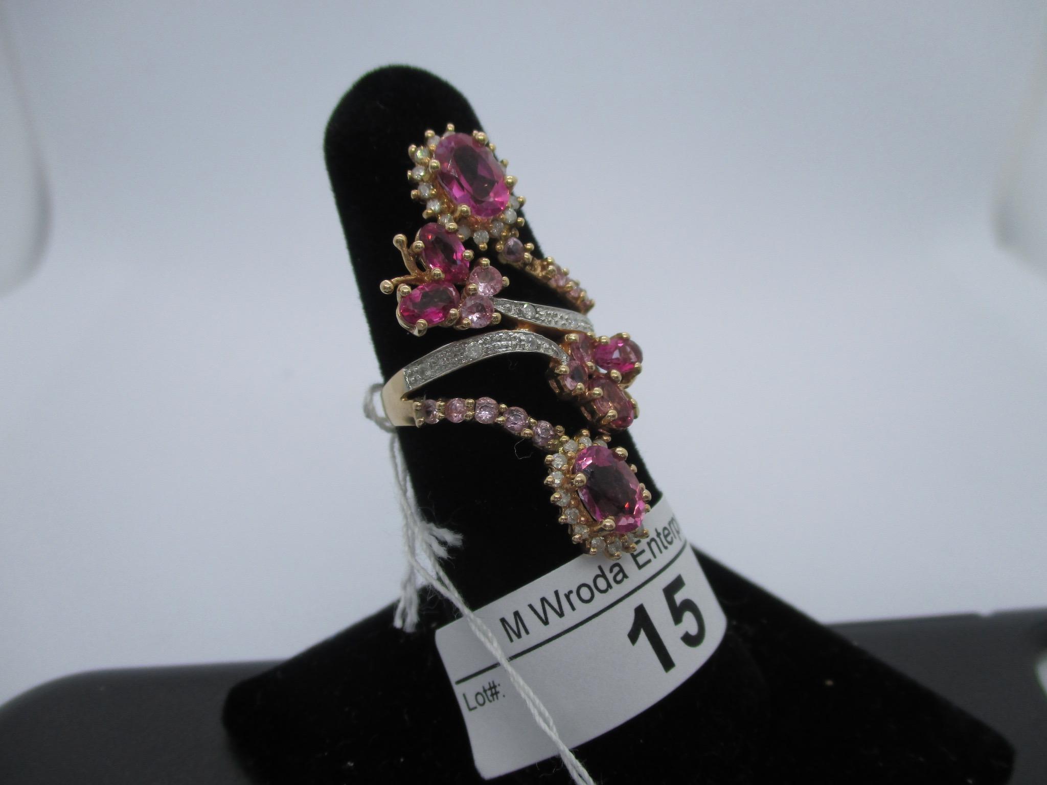 Ring-14K pink tourmaline & diamond, size 7.25