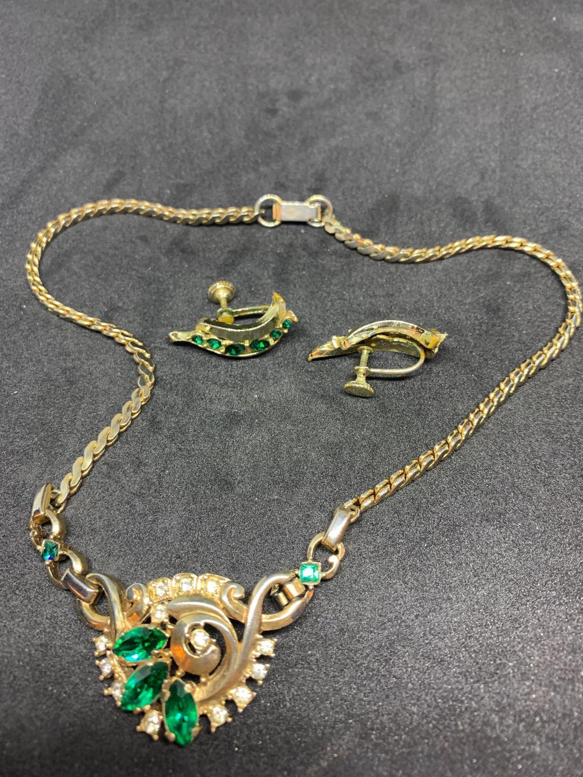 Gold/Green Necklace and Earrings