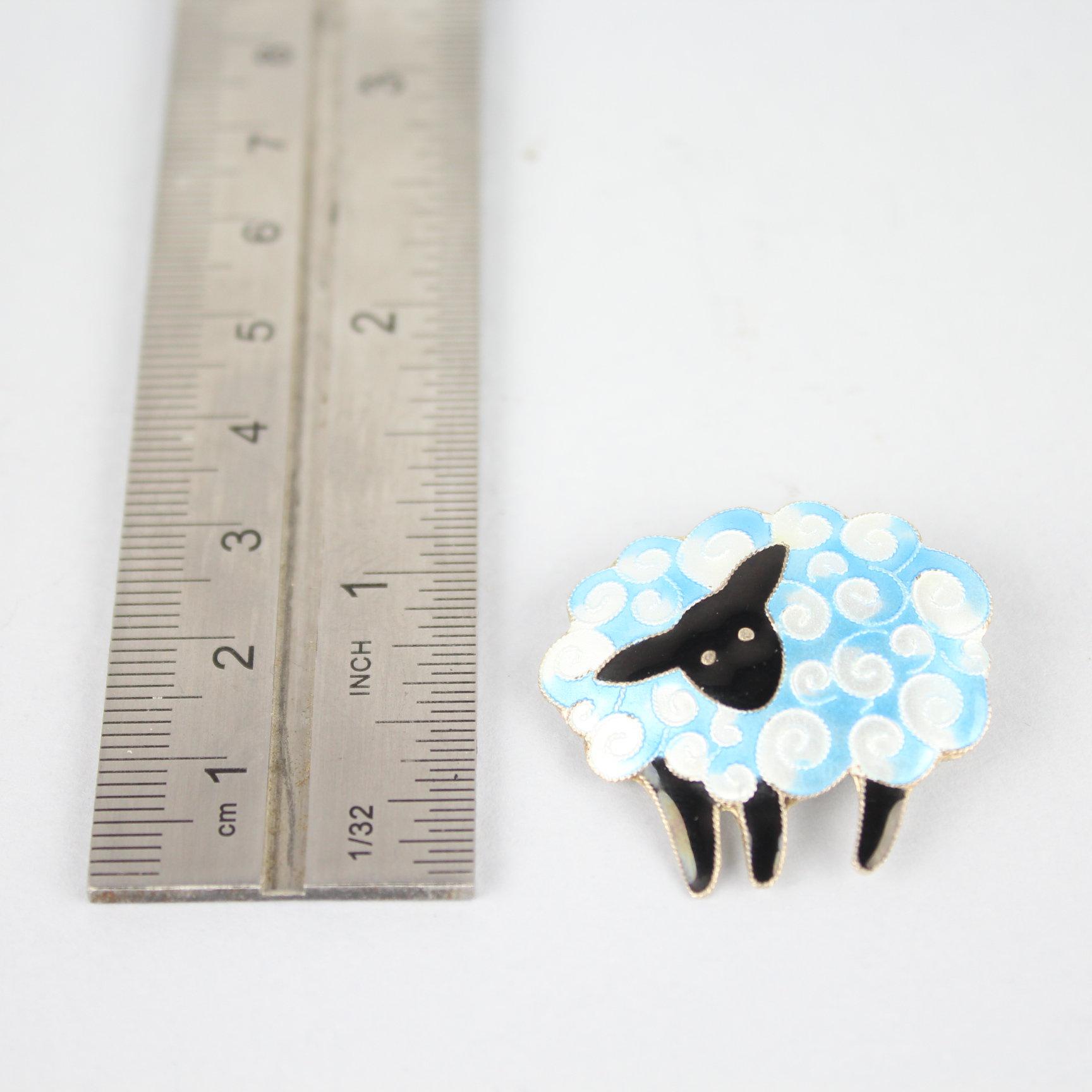 Vintage Sterling Silver Enamel Sheep Pin