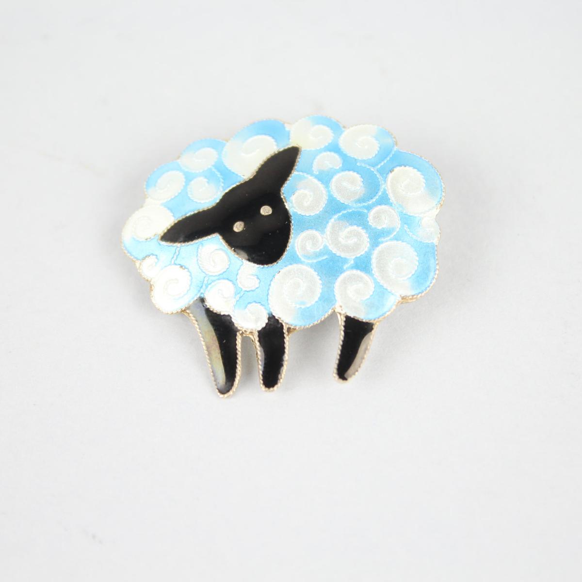 Vintage Sterling Silver Enamel Sheep Pin