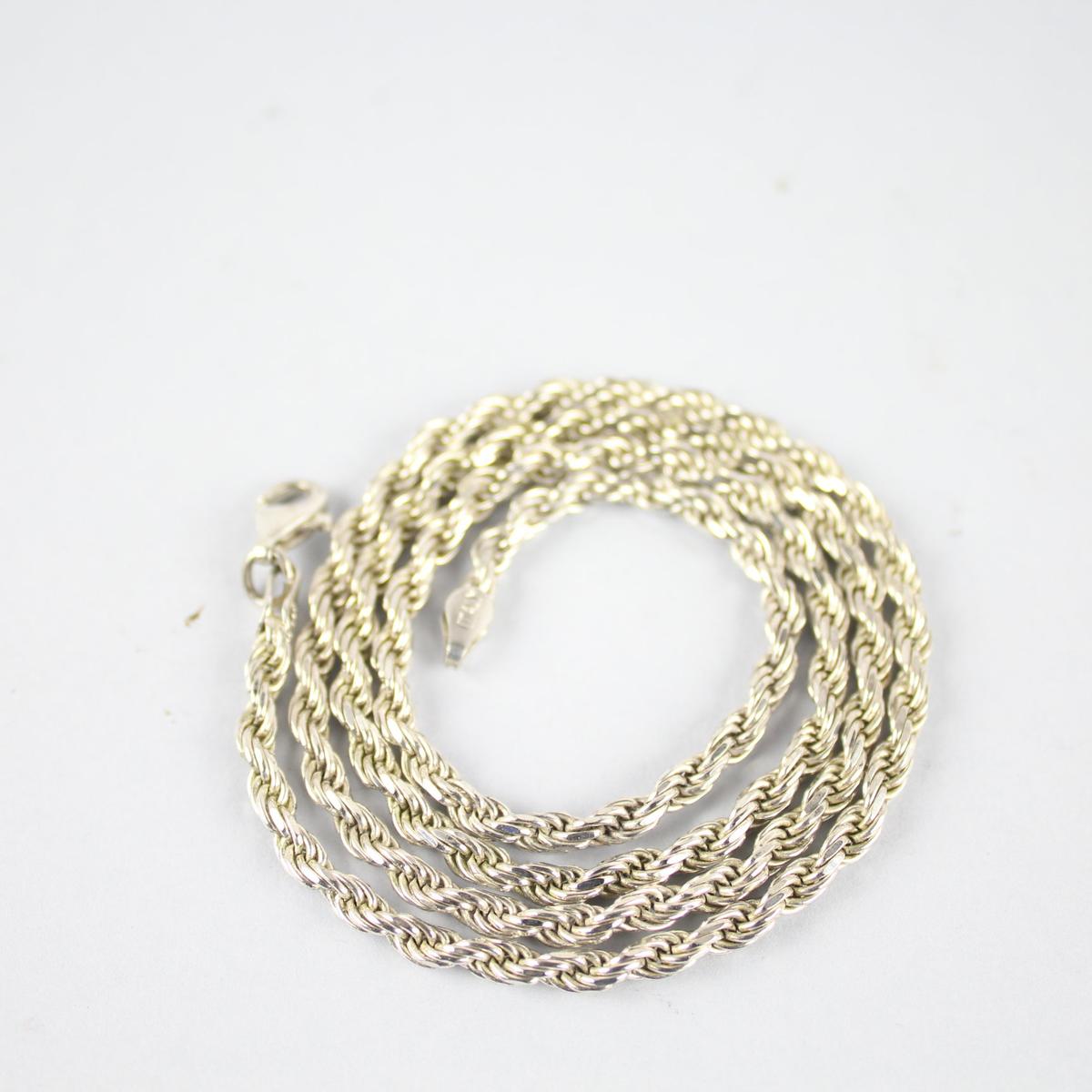 Sterling Silver Rope Chain Necklace 22"