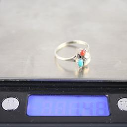 Vintage Sterling Silver Navajo Turquoise & Coral Ladies Ring Sz 9