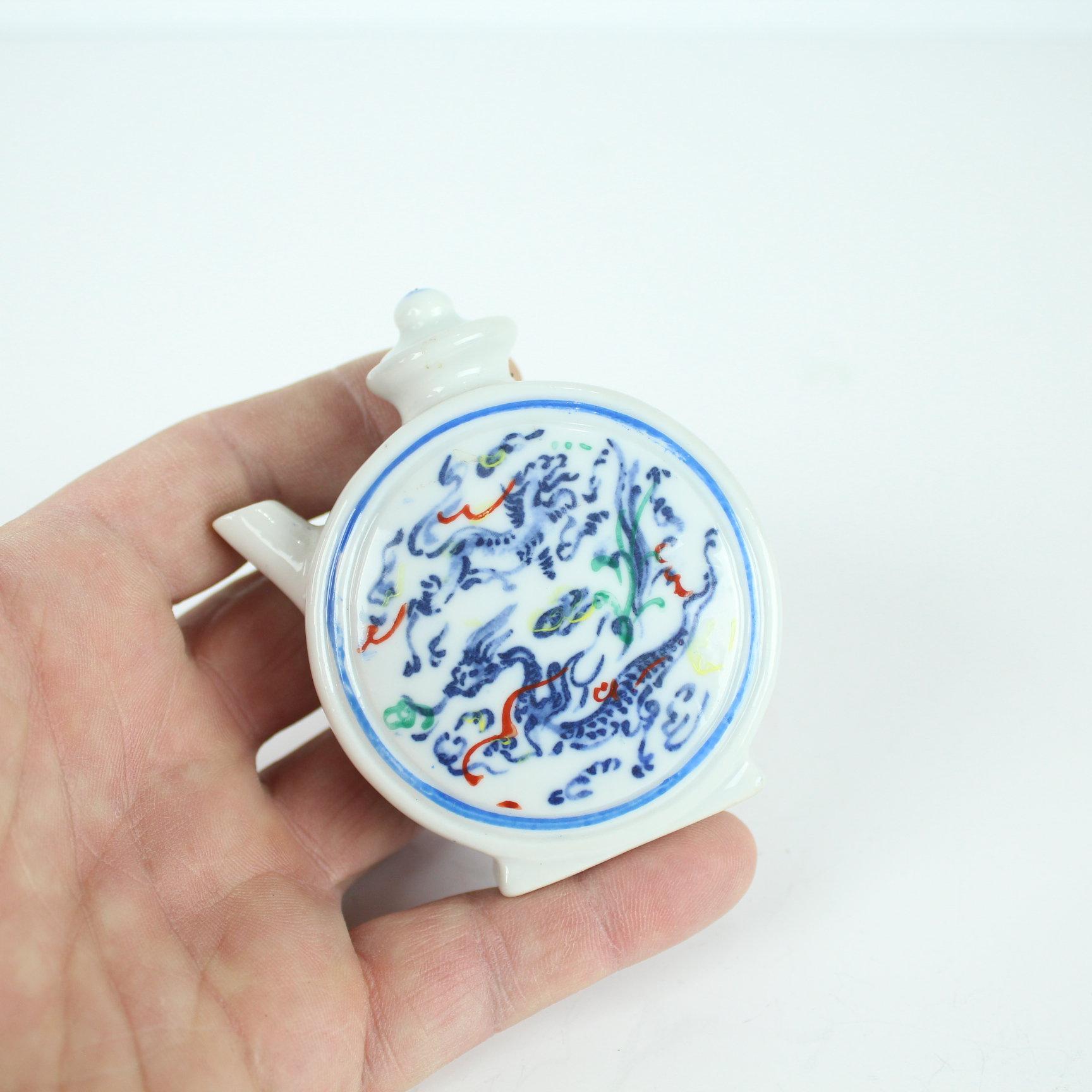 Oriental Themed Hand Painted Ink Bottle and Top