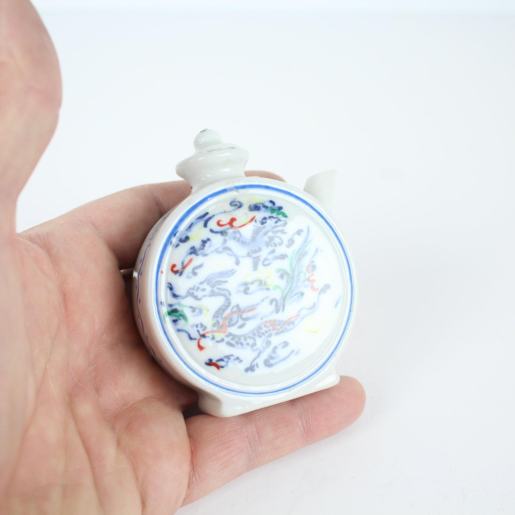 Oriental Themed Hand Painted Ink Bottle and Top