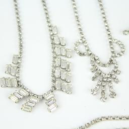 Vintage Ladies Clear Rhinestone Necklace Costume Jewelry Lot