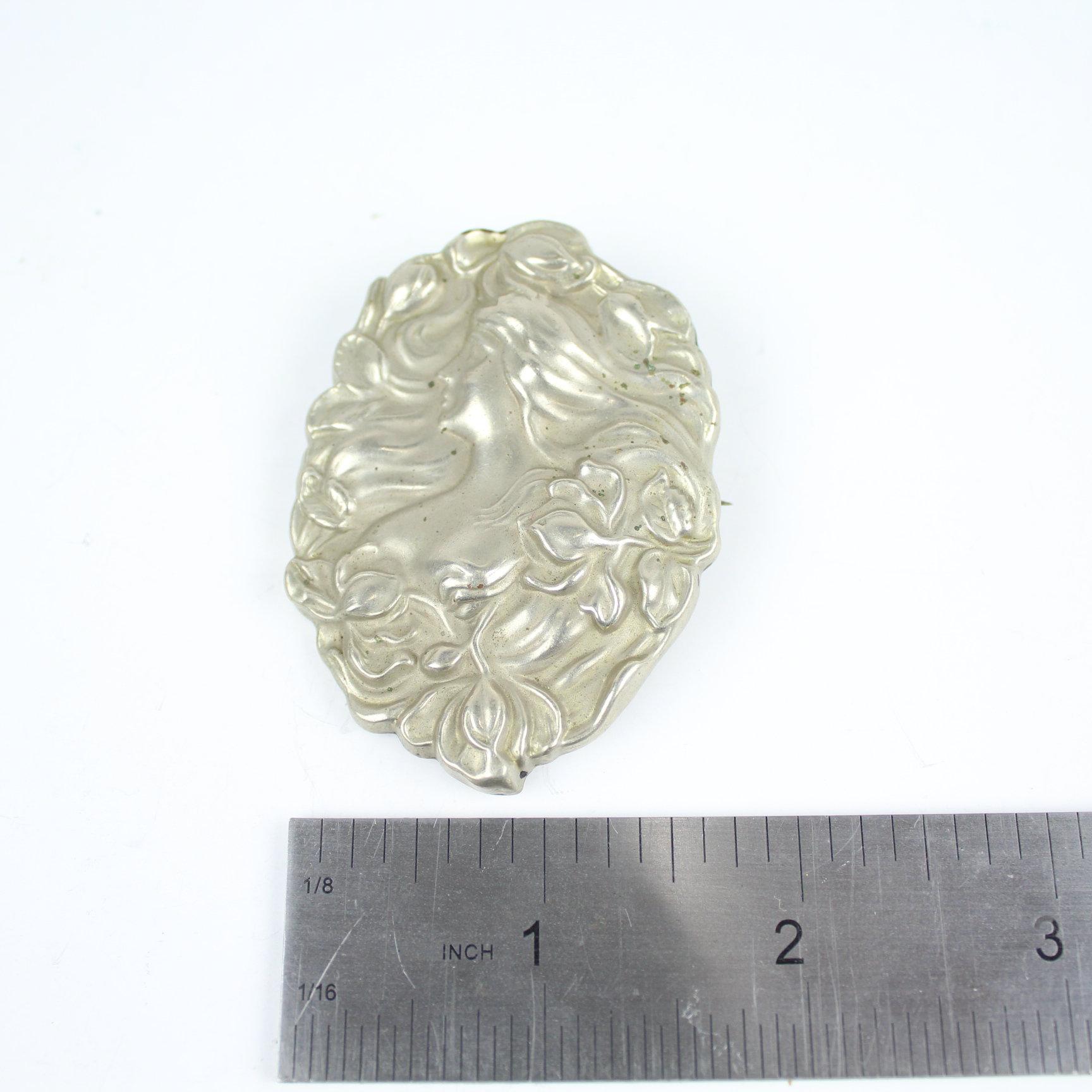 Vintage 1930's Sterline Flowing Hair Maiden Brooch Pin 12 Grams