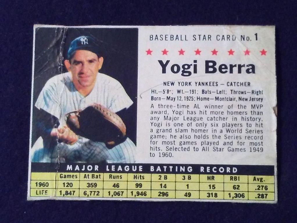 1961 POST CEREAL BASEBALL CUT OUT YOGI BERRA