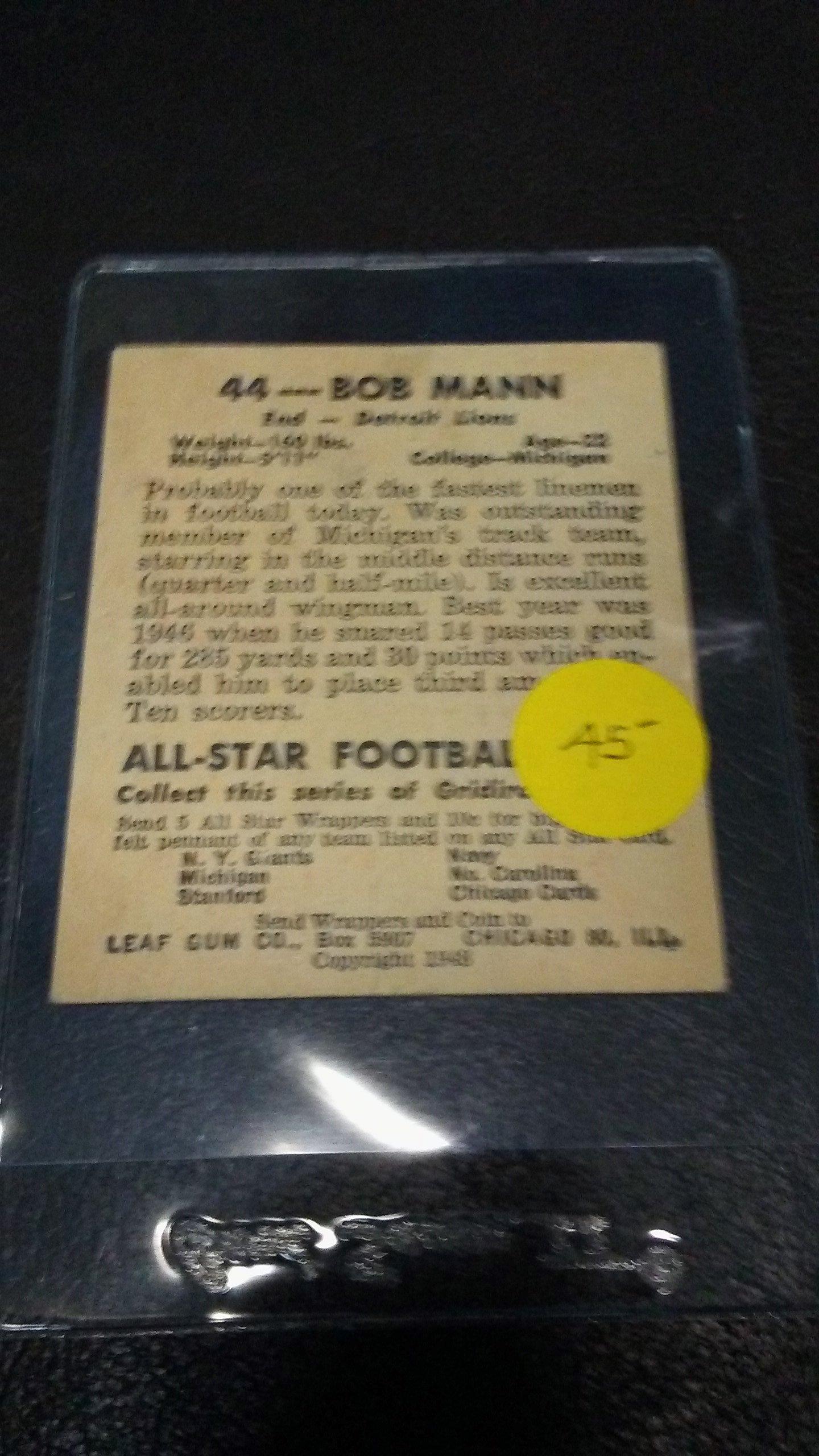 1949 Leaf Football Card Bob Mann #17