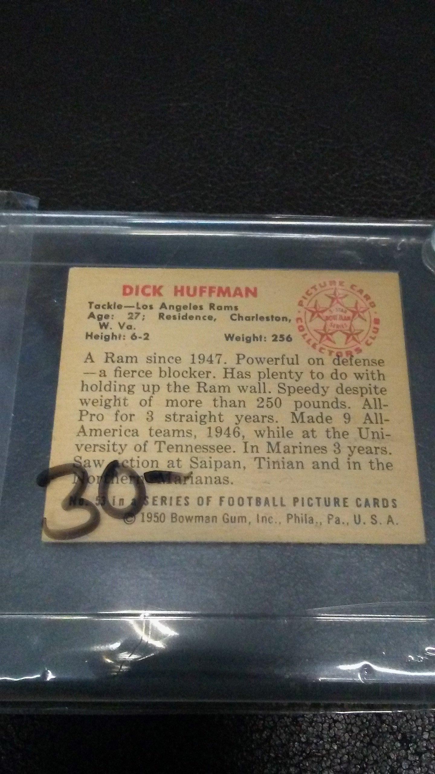 1950 Bowman Football Dick Huffman #53