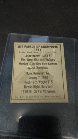 1951 Berk Ross Parade Of Champions Johnny Mize Yankess Baseball Card