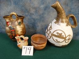 Qty of (4) Native American made Pitcher and Bowls