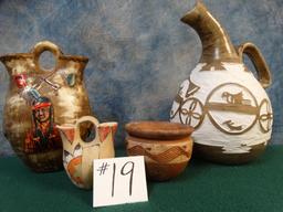 Qty of (4) Native American made Pitcher and Bowls