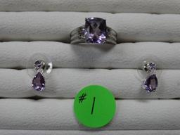 Rose de France Solitare Amethyst Ring and matching earrings