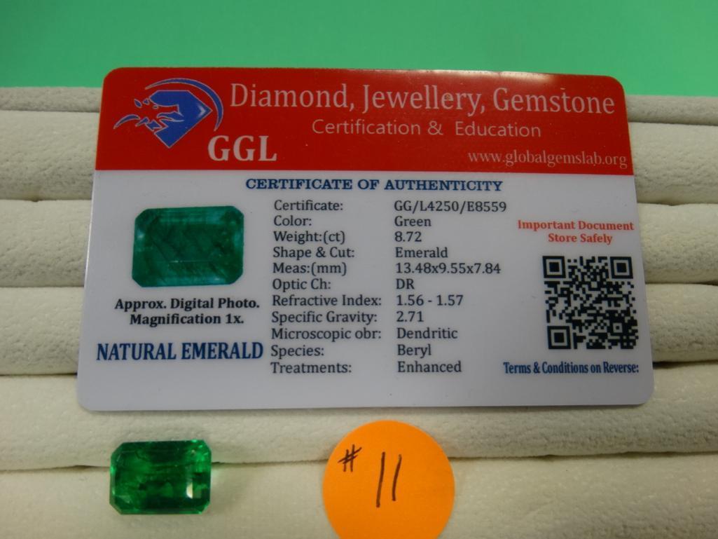 Certified Columbian 8.72 Carats Emerald
