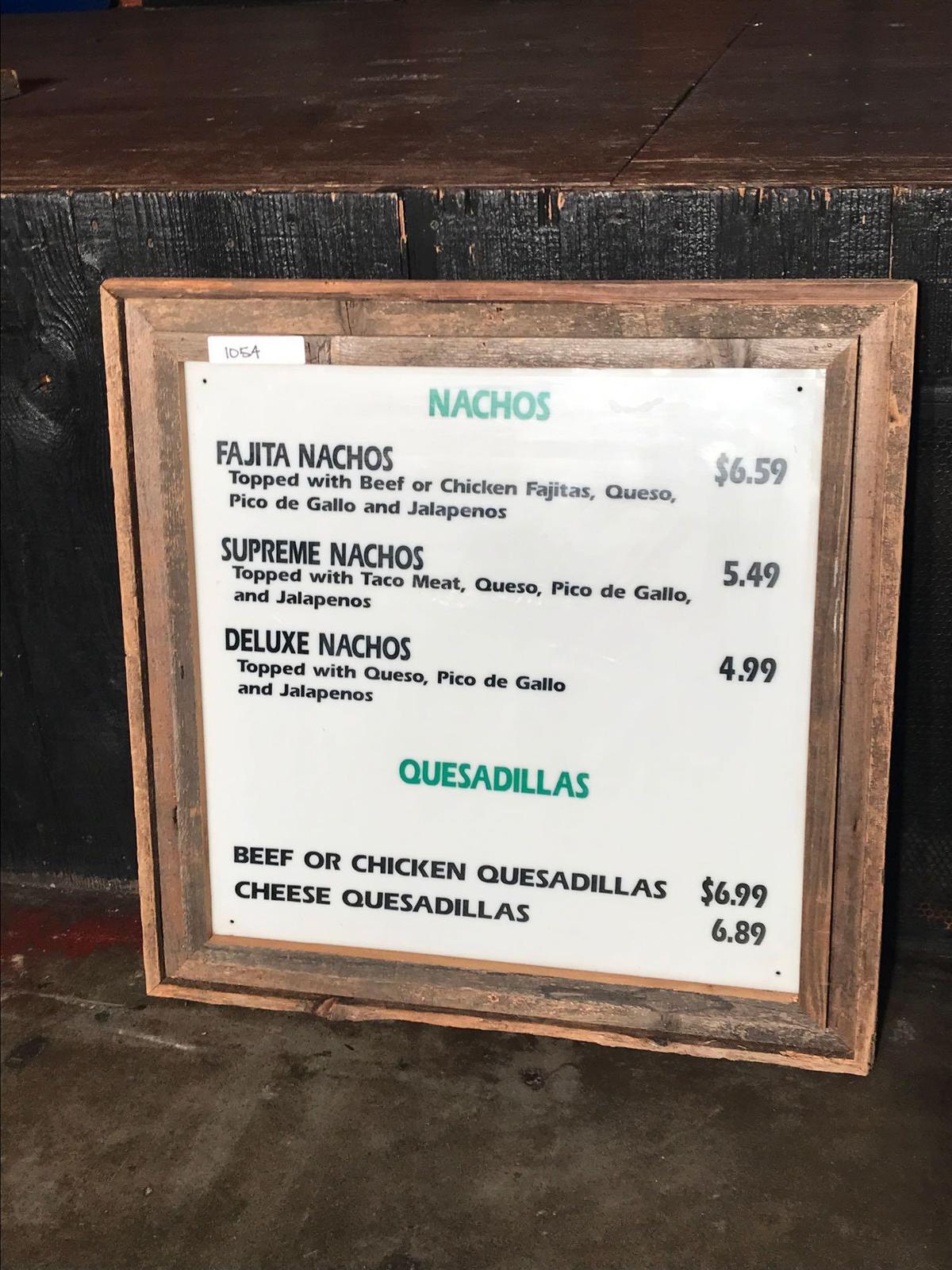 Nachos and Quesadillas price Sign