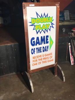 Double game sign 5ft 3in x 2ft 5in wooden/plastic sign