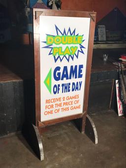 Double game sign 5ft 3in x 2ft 5in wooden/plastic sign