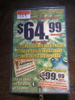 2002 AstroWorld Season Tickets Pomotinal Sign - Spanish Language Edition