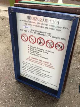 Greezed Lightnin ride safety and instructional sign