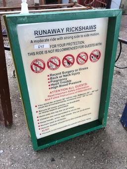 Runaway Rickshaws ride safety and instructional sign