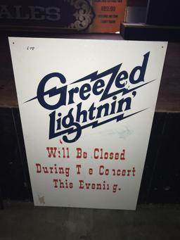 Greezed Lightnin will be close during the concert this evening sign