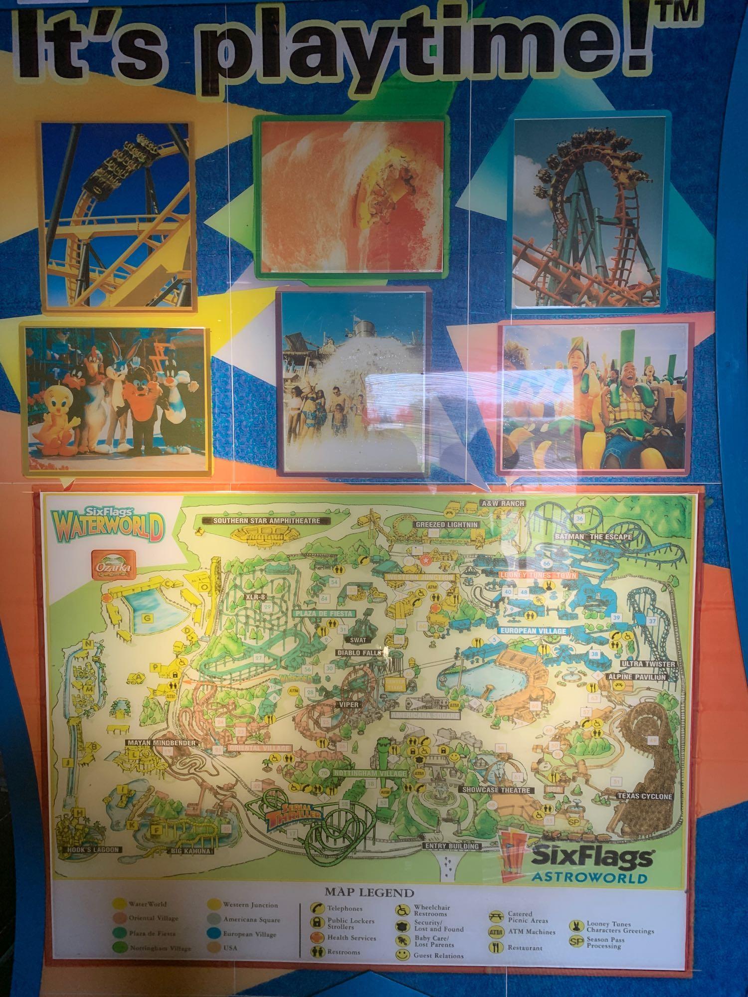 Original Six Flagd AstroWorld Entrance Information Map Backlit Sign- VERY RARE!!!