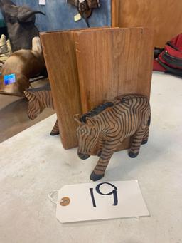 Hand Carved Zebra Bookends