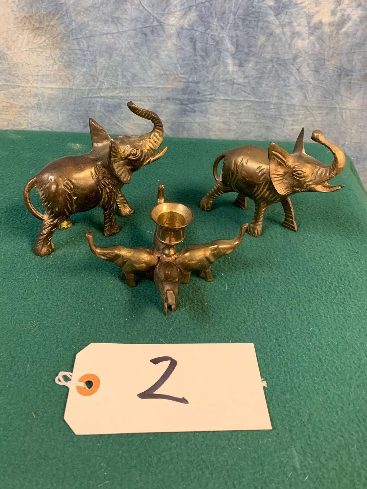 Set of (3) Elephant Brass Candle Holders
