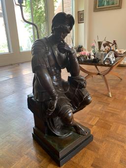 Bronze sculpture of a seated Roman soldier with foundry stamp ?F. Barbedienne,? 30?H, mounted as a