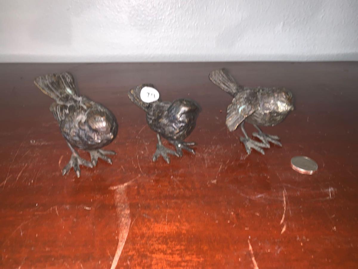 Set Of Three Bronze Bird Statuettes