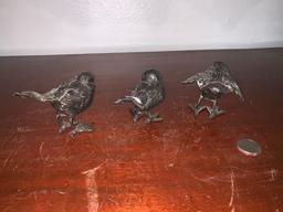 Set Of Three Bronze Bird Statuettes