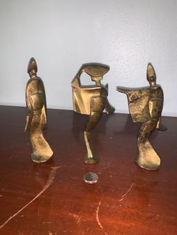 Set of Three Solid Bronze Geisha Statuettes