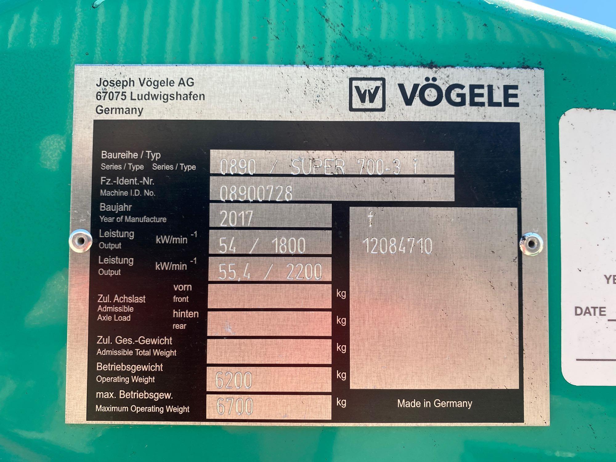 2017 Vogele Super 700-3 i Asphalt Paver