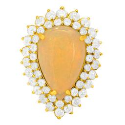 14k Yellow Gold 5.23ct White Opal 3.25ct Diamond Ring