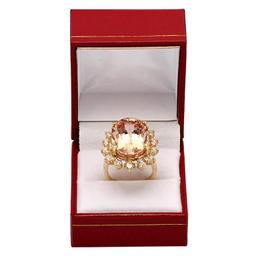 14k Yellow Gold 22.96ct Morganite 2.09ct Diamond Ring