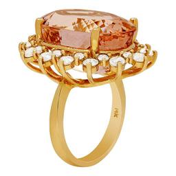 14k Yellow Gold 22.96ct Morganite 2.09ct Diamond Ring