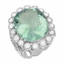 14k White Gold 15.96ct Aquamarine 1.85ct Diamond Ring