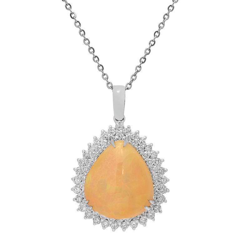 14k White Gold 14.65ct Ethiopian Opal 2.31ct Diamond Pendant