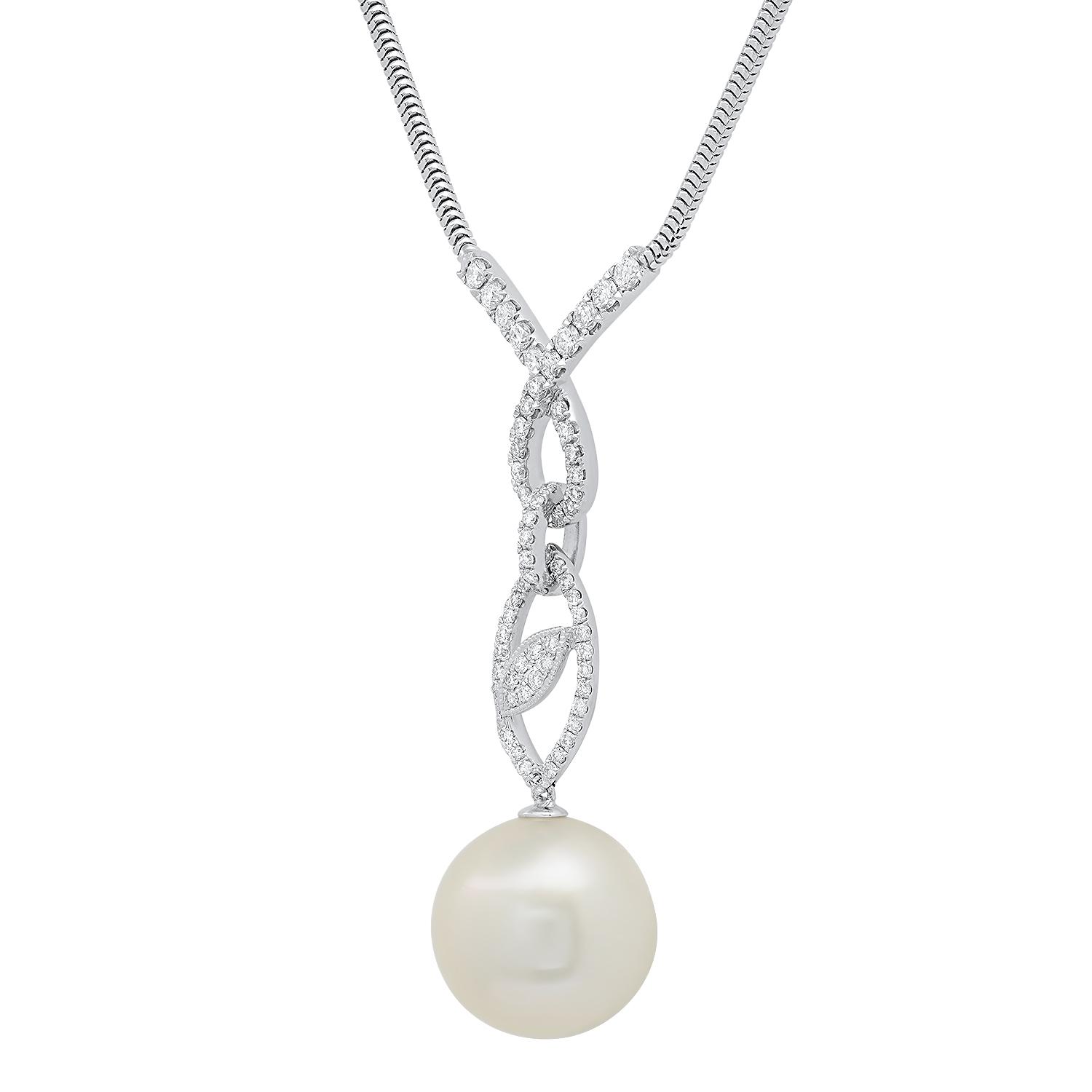 18K White Gold Setting with 14mm South Sea Pearl and 0.60ct Diamond Necklace