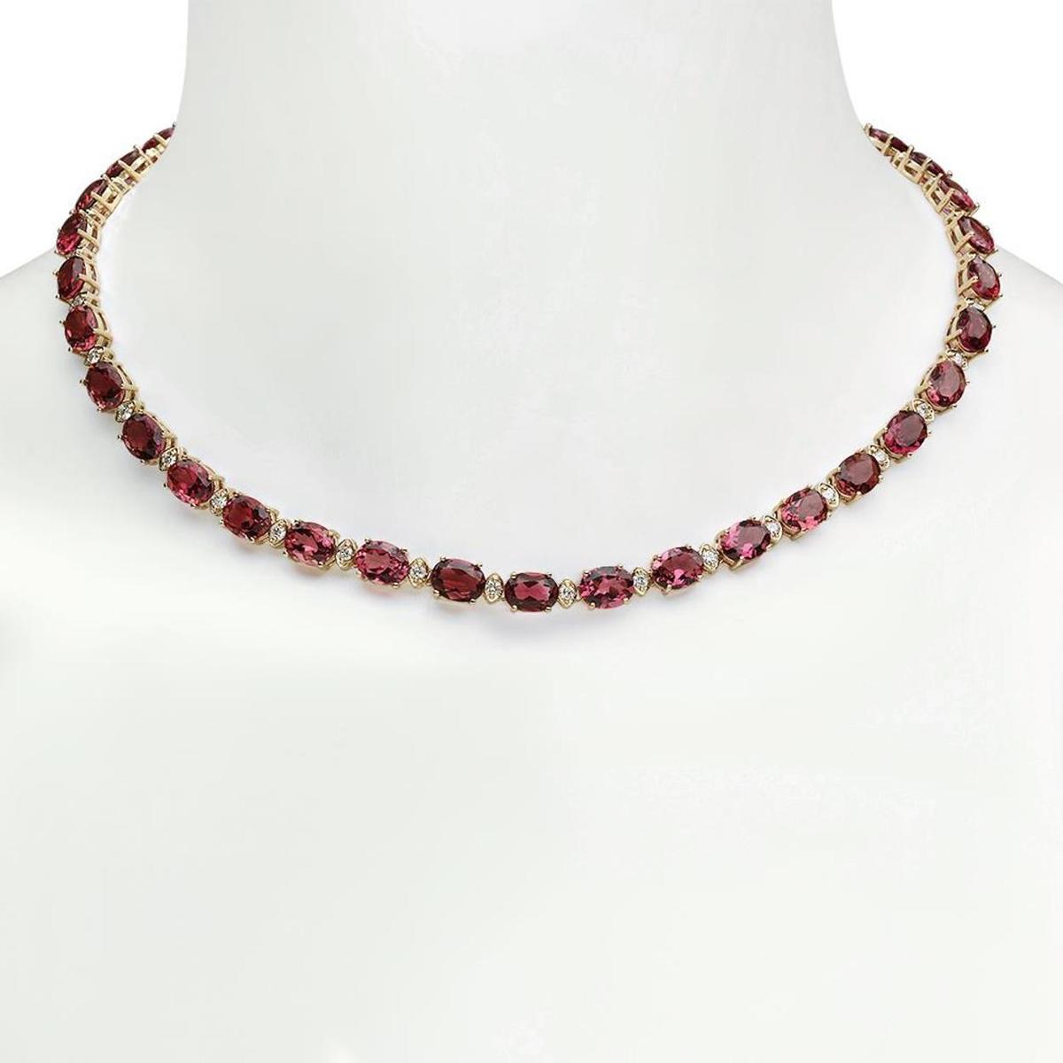 14K Gold 44.90ct Tourmaline 2.00ct Diamond Necklace